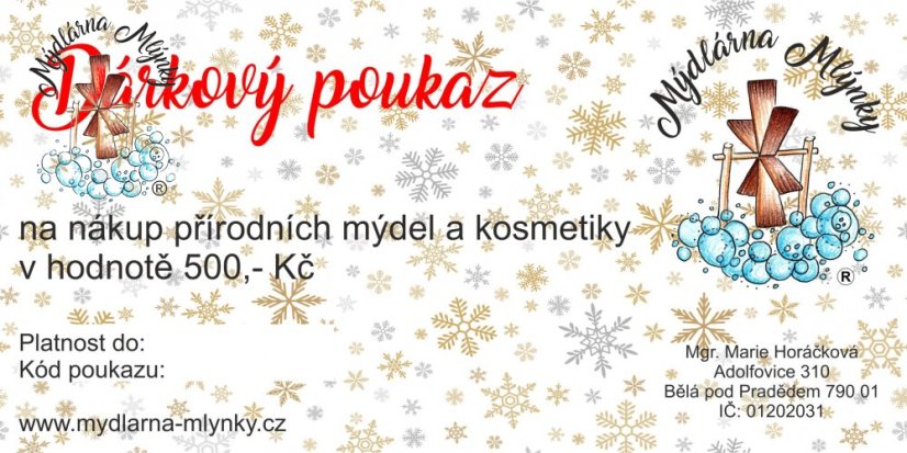 Dárkový poukaz - Dárkové poukazy: 500,- Kč