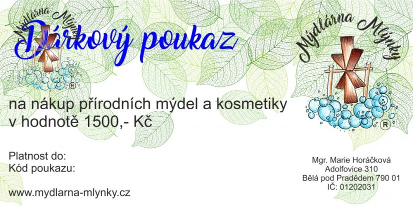 Dárkový poukaz - Dárkové poukazy: 1500,- Kč